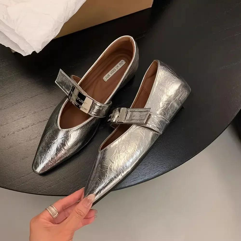 Fashion Women Low Heels Leather Shoes Sexy Pointed Toe Designer Shallow Loafers 2024 Trend New Party Dress Elegant Pumps