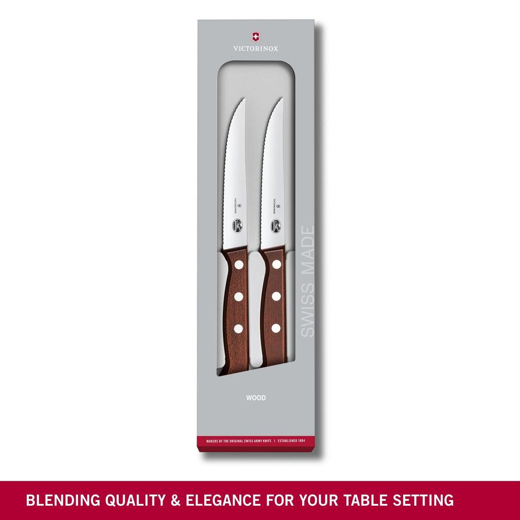 VICTORINOX Wooden Knife Set with Serrated Paring Knife and Steak Gift Ideal for Cutting and Vegetables 5.1230.12G Blades, Knife, Boxed, Steaks,