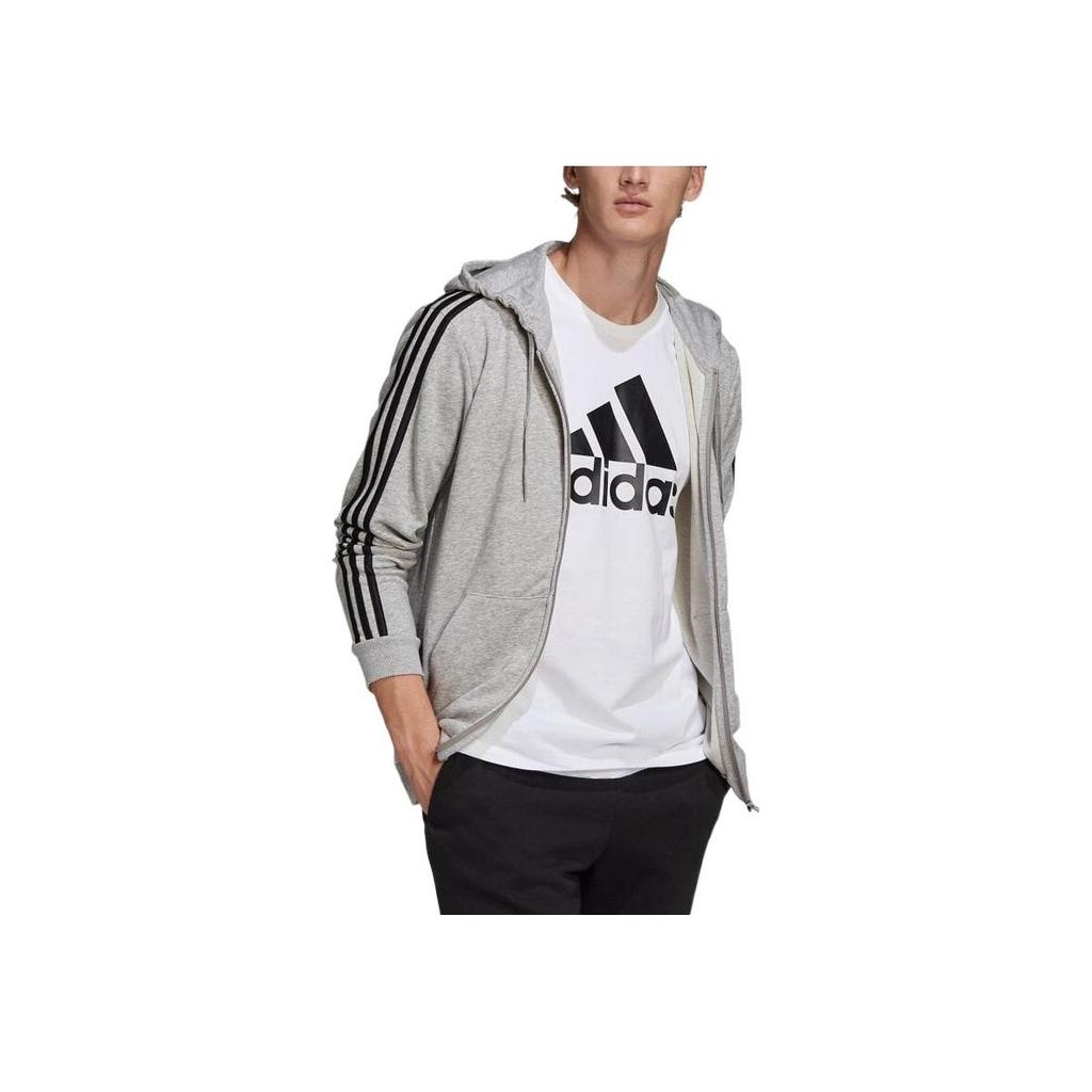 Adidas Essentials Fleece Three Stripes Full Zip Hoodie Men Hoodies Gray GK9034