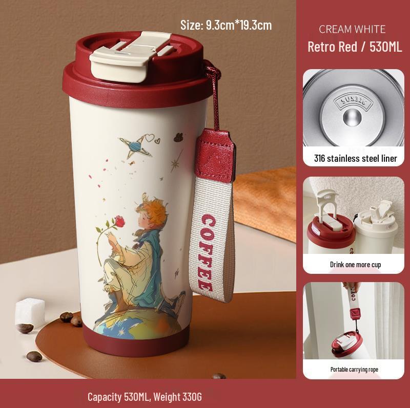 Malý princ 316 Nerezová ocel Izolovaný dětský hrnek se slámkou - Přenosná edice pro kávu a narozeninový dárek