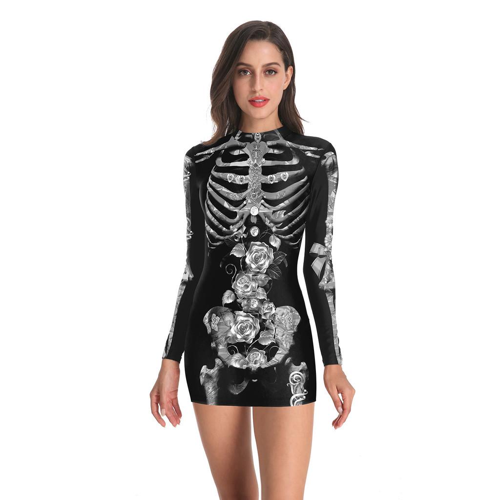 Halloween Nurse Costume Dress With Printed Pattern For Cosplay Parties