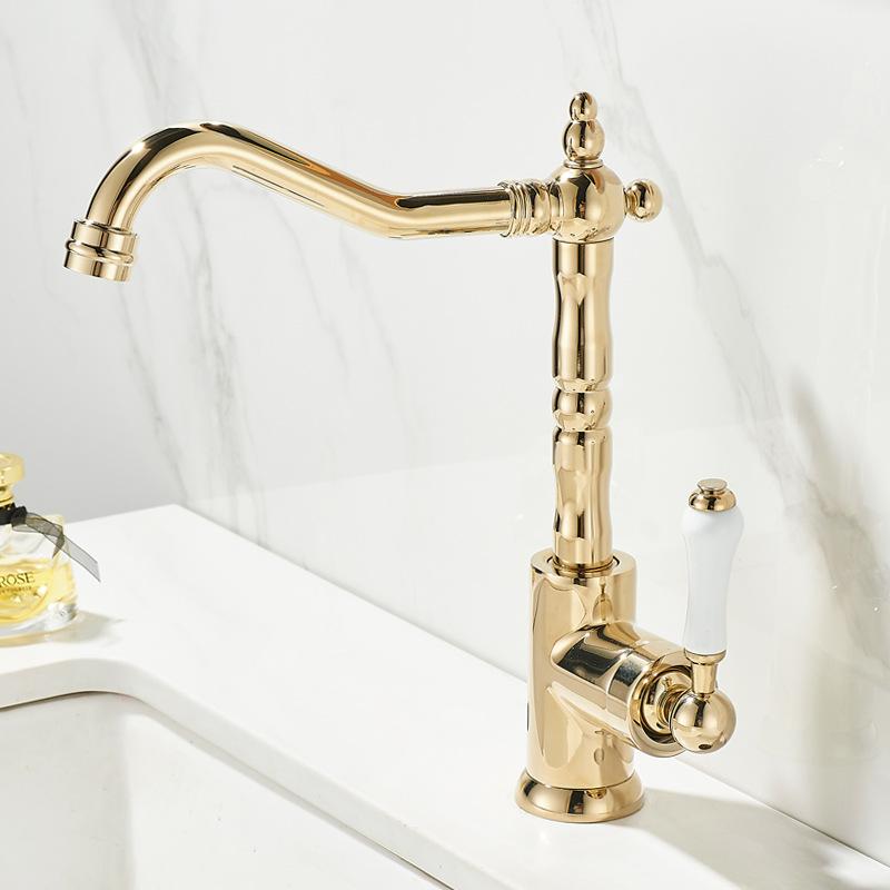 Tuqiu Gold Bathroom Faucet Black Basin Faucet Antique Kitchen Faucet BrassSink Mixer Sink Mixers Tap Hot Cold Water Crane