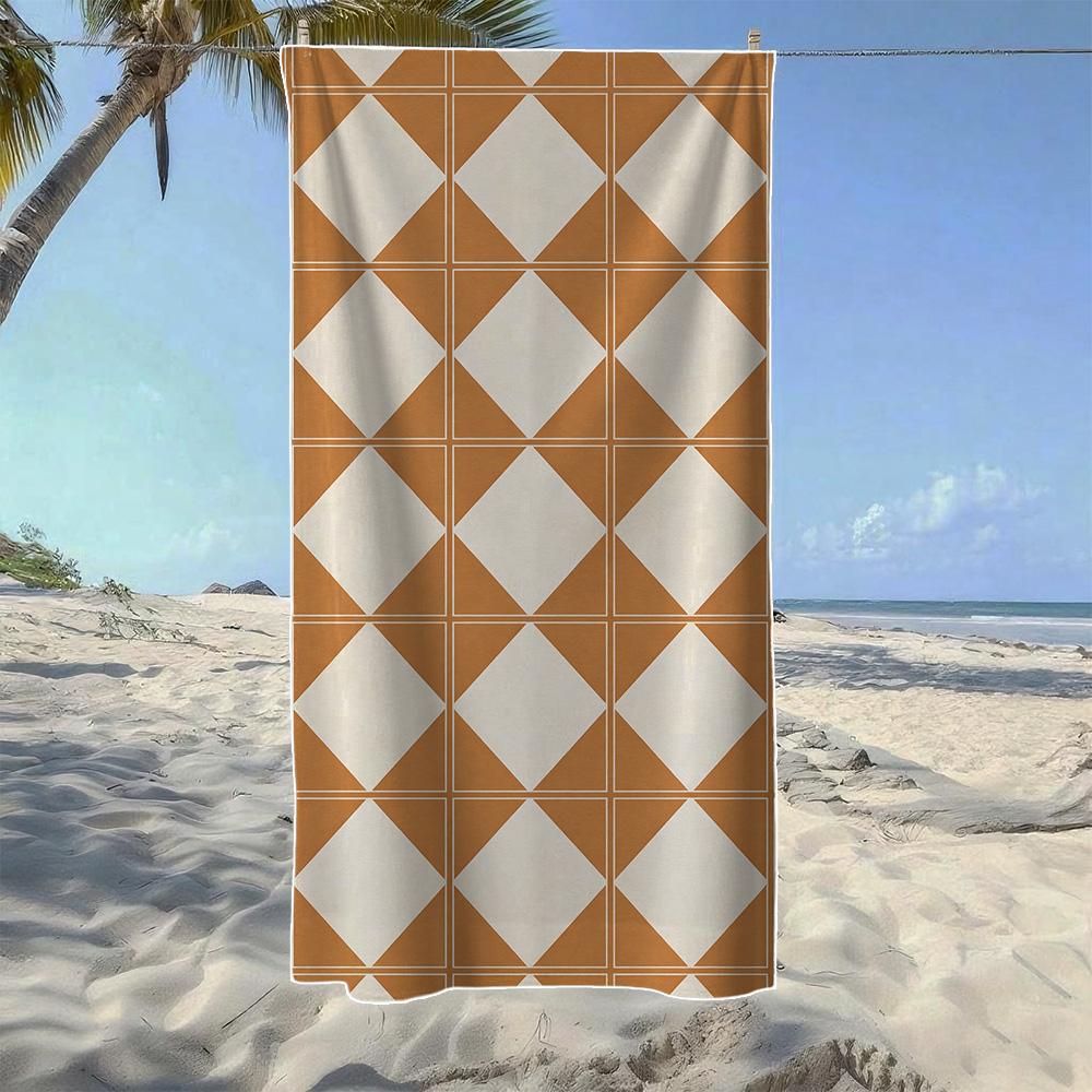 Checkered & Geometric Star Beach Towel,Soft Quick-Drying, Perfect For Portable Outdoor Travel,Swimming, Camping And Summer Beach