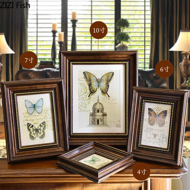 Vintage Imitation Wood Photo Frame Nightstand Desk Decoration Ornaments 6/7/10 Inch Antique Picture Frames Rustic Home Decor