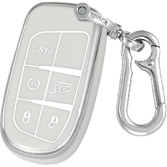 for Jeep Key Fob Cover with keychian,TPU Protection Key Case Compatible with RAM Grand Cherokee Renegade Chrysler Durango Journey Smart Remote