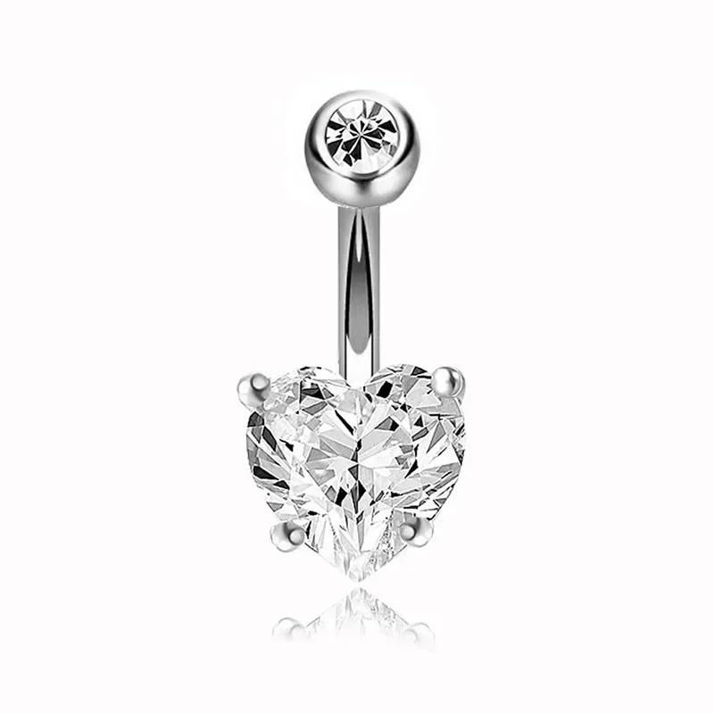 Shiny Zircon Crystal Belly Button Rings for Women Fashion Heart Navel Ring Metal Steel Barbell Butterfly Body Piercing Jewelry