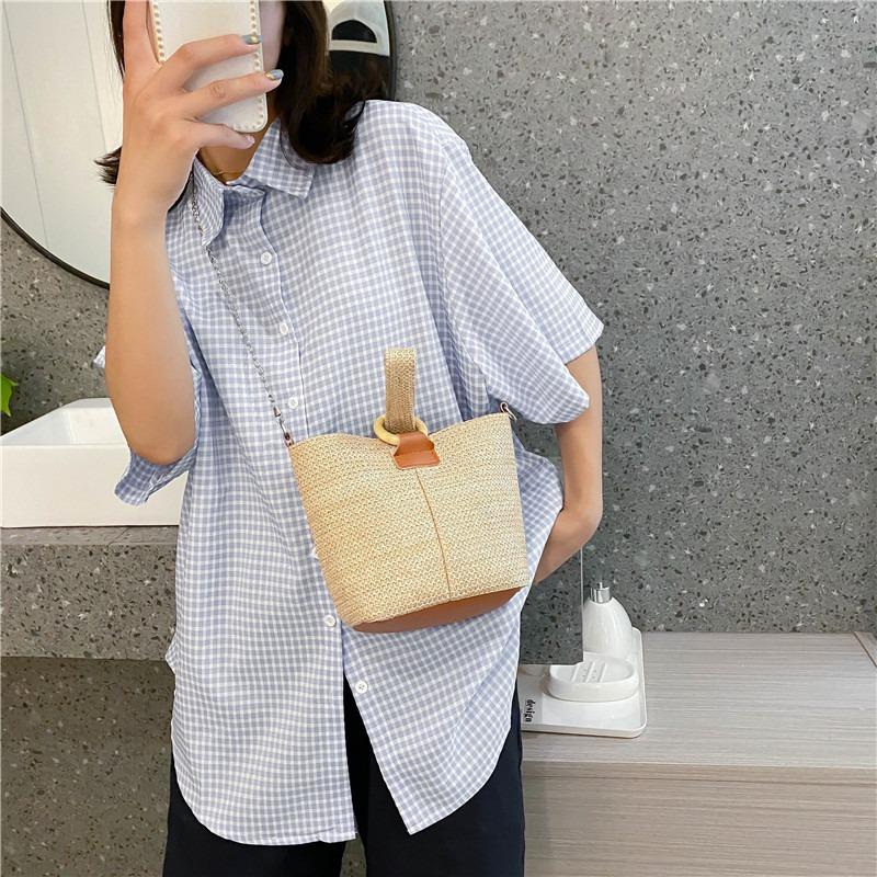 20 New Trend Crossbody Bucket Bag Small Fresh Handbag Student Woven Bag Beach Straw Bag Women