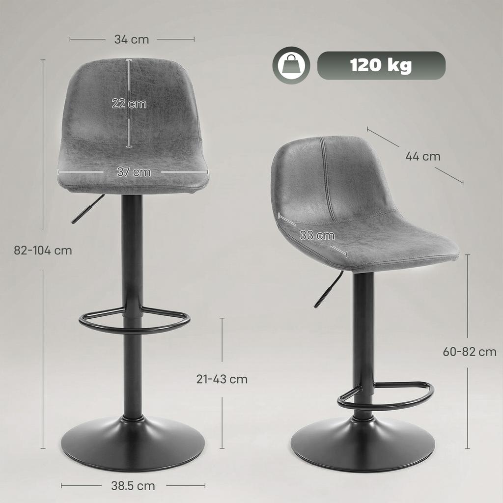 Bar Stools Set of 2, Modern Swivel Barstools with Footrest for Kitchen Island and Dining Room, Grey