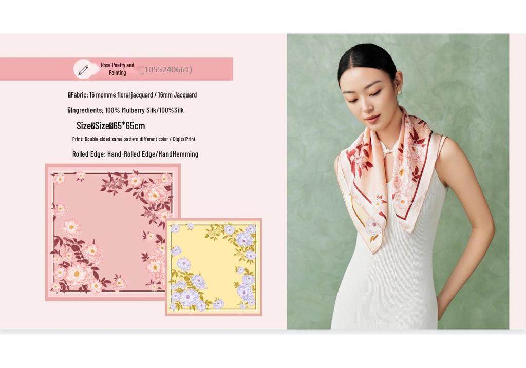 Custom Double-Sided Floral Rose Silk Scarf - 18 Momme Mulberry Silk, Luxury Festival Gift