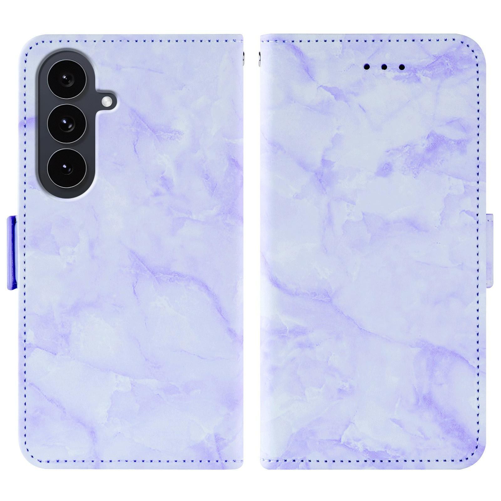 For Samsung Galaxy S26+ Leather Case Marble Pattern Phone Wallet Stand Cover with Wrist Strap