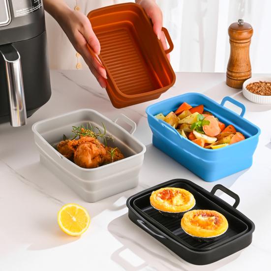 Square Silicone Air Fryer Liners Foldable Non-Stick Baking Tray with Grease Draining Grooves Heat-Resistant Dishwasher Safe Air Fryer Accessory