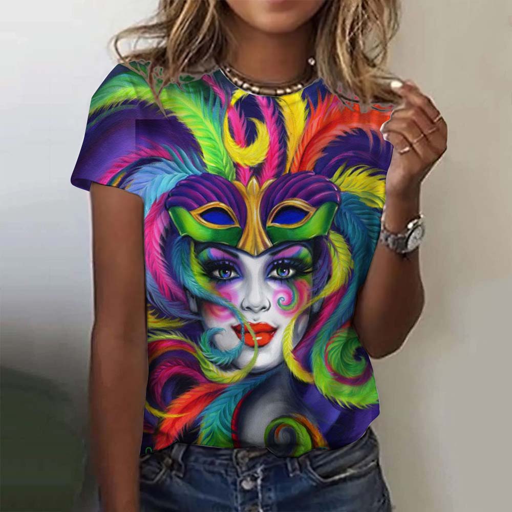 

Женская праздничная маска Марди Гра, графическая рубашка на пуговицах, повседневная летняя, новая, отпускная, с лацканами, с короткими рукавами 3XL