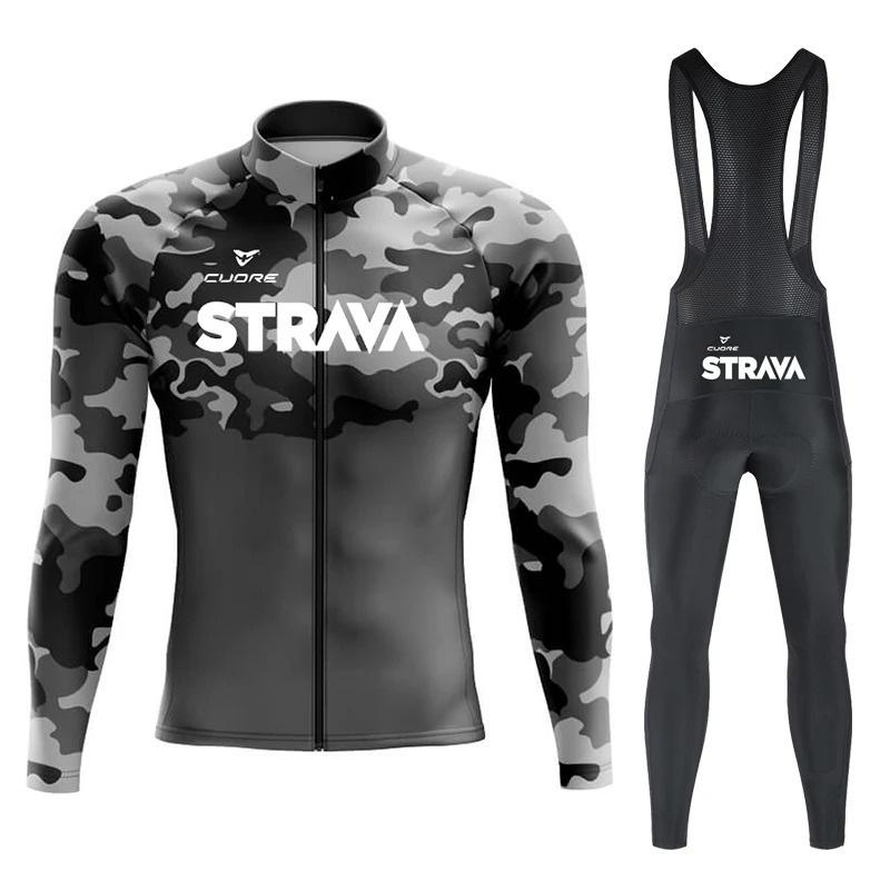 

Men s and Women s Same Quick-drying Cycling Clothing Road Mountain Cycling Shirt Long-sleeved Strap Set 2026 Autumn Velvet Thin Cycling Clothing Set S