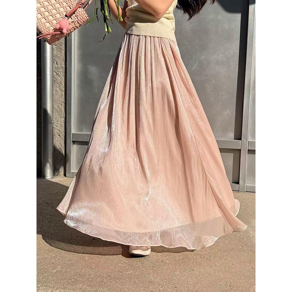 

DIMANAF 2025 Летние женские новые юбки однотонные эластичные плиссированные элегантные юбки One Size розовый