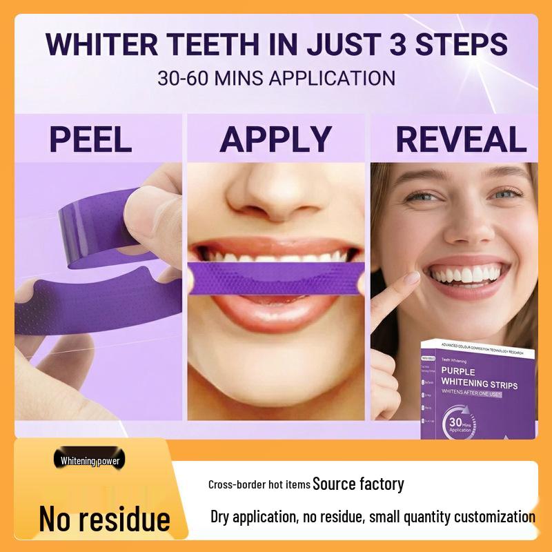 V34 Gentle Bright Purple Teeth Whitening Strips - Easy To Use & Comfortable, Removes Yellowing for a Clean Smile.