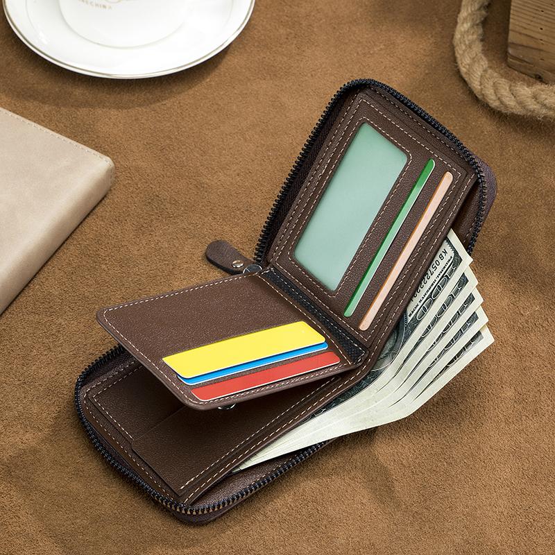 Men'S Wallet Short  New Vintage Casual Trifold Zipper Bag Youth Student Buckle Waist Chain Zero Wallet For Dad'S Birthday Gift