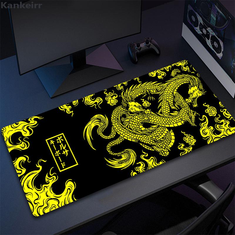 Japanese Dragon Large Gaming Mousepad XXL Keyboard Gamer Mouse Pad on The Table Speed Desk Mat Anime X Yellow Mouse Mats