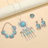 New Bohemian Fashion Necklace Earrings Set Inlaid Turquoise Carved Pattern Fringed Jewelry