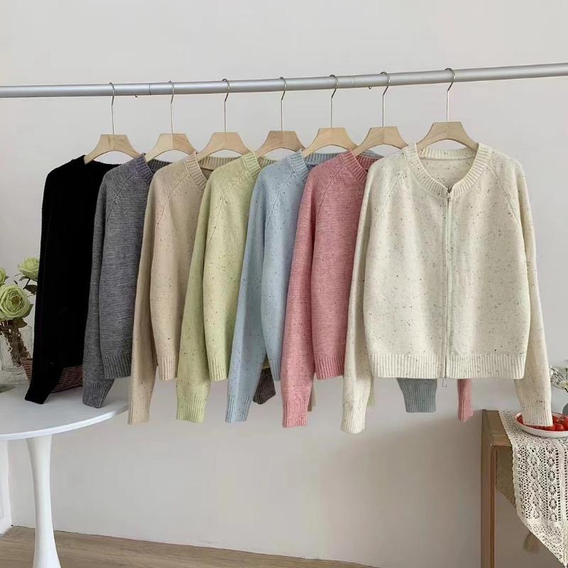 Simple double-ended zipper color dot sweater autumn and winter new women's clothing atmosphere knitted cardigan sweater jacket