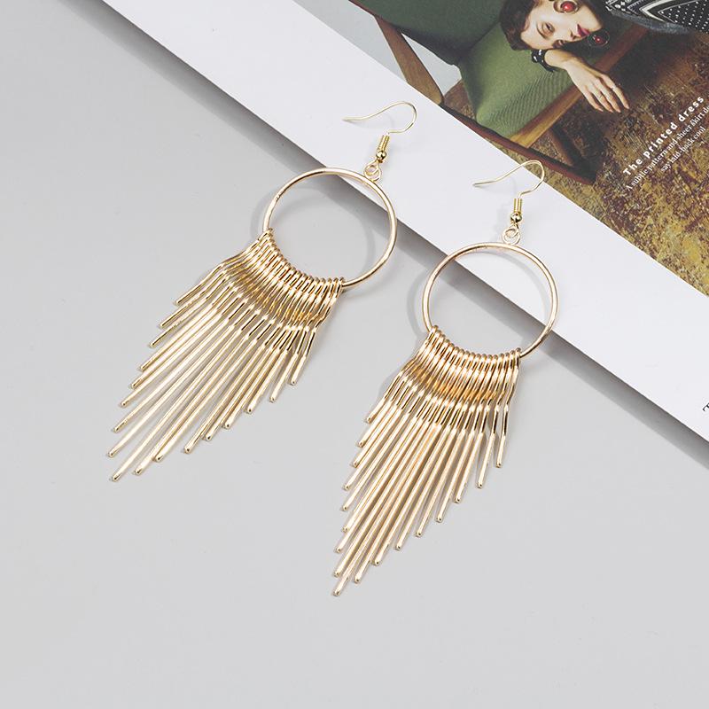 Chic Slimming Long Tassel Stud Earrings - Versatile Metal Design with Personality