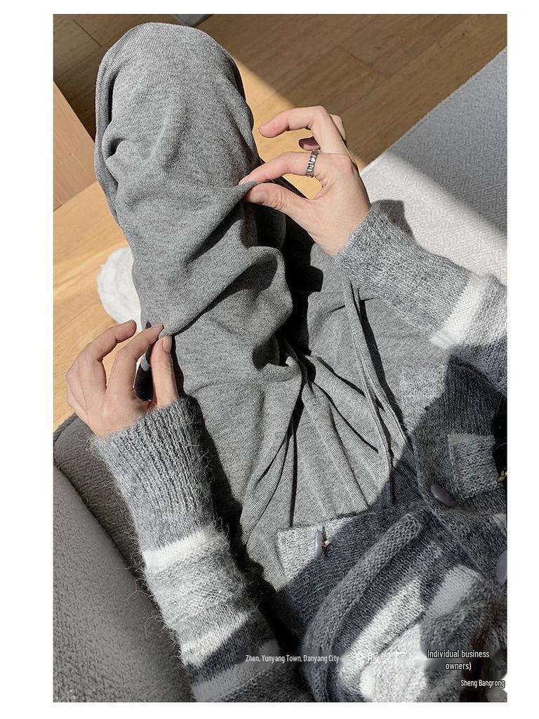 Women's High-Waisted Grey Knit Wide-Leg Pants - Spring/Autumn 2025 Collection