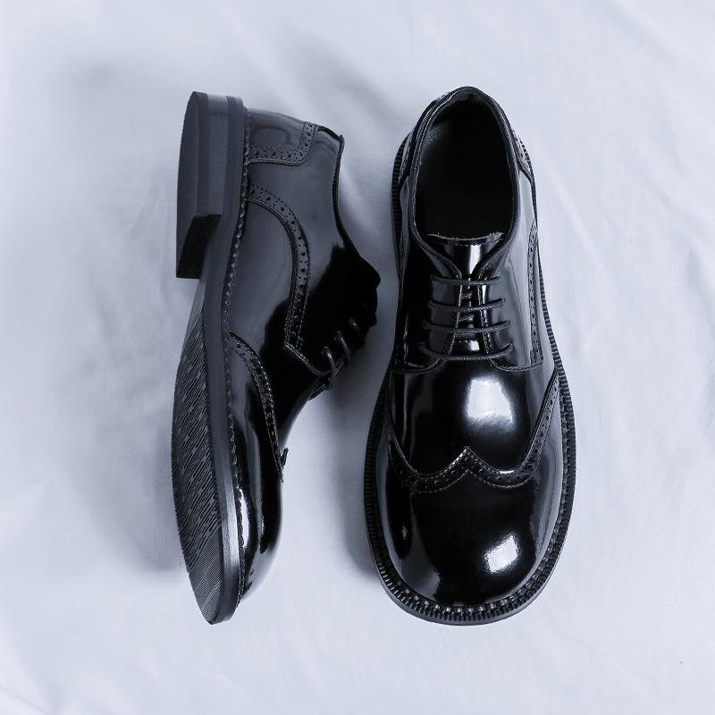 Fashion Fashion Men Casual Leather Derby Shoes Italian Thick Sole Big Toe Trendy Patent Leather Shoes Lace-up Thick Bottom Oxford Shoes