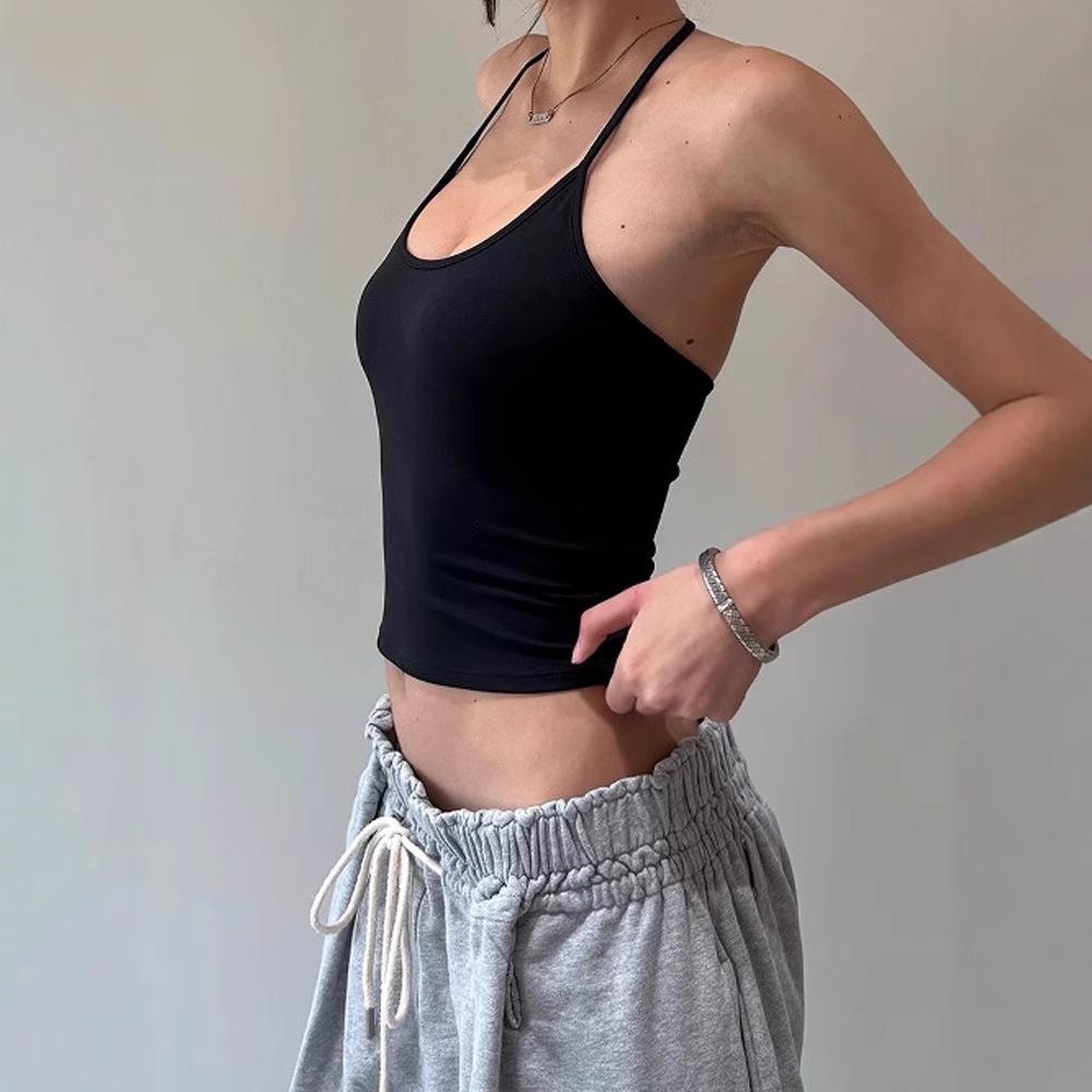 

In-Stock Backless Cinched Waist Sporty Vest Camisole - Sexy Style Women s Top Medium чорний