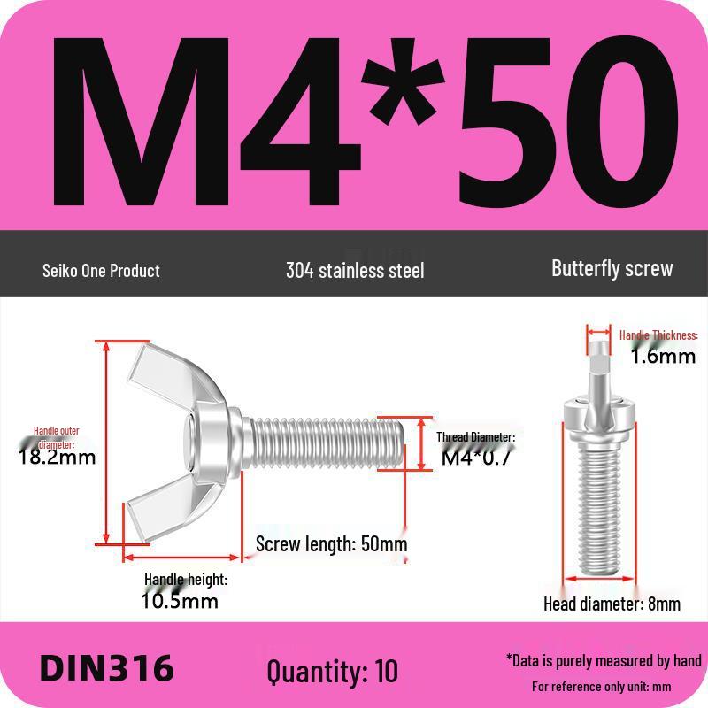 304 Stainless Steel Hand-Tightening Butterfly Weld Screws - Ram Horn M4 M5 M6 M8