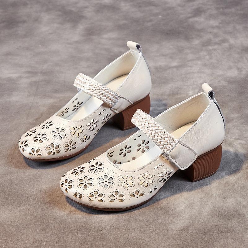 

Women s shoes summer wear non-slip hole shoes first layer cowhide thick heel soft sole hollow retro women s sandals women 35 белый