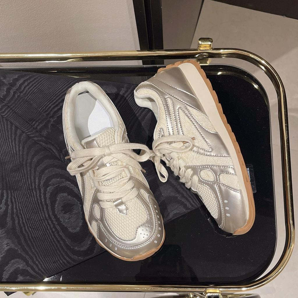 Lace women's sports shoes spring new platform mesh running casual shoes