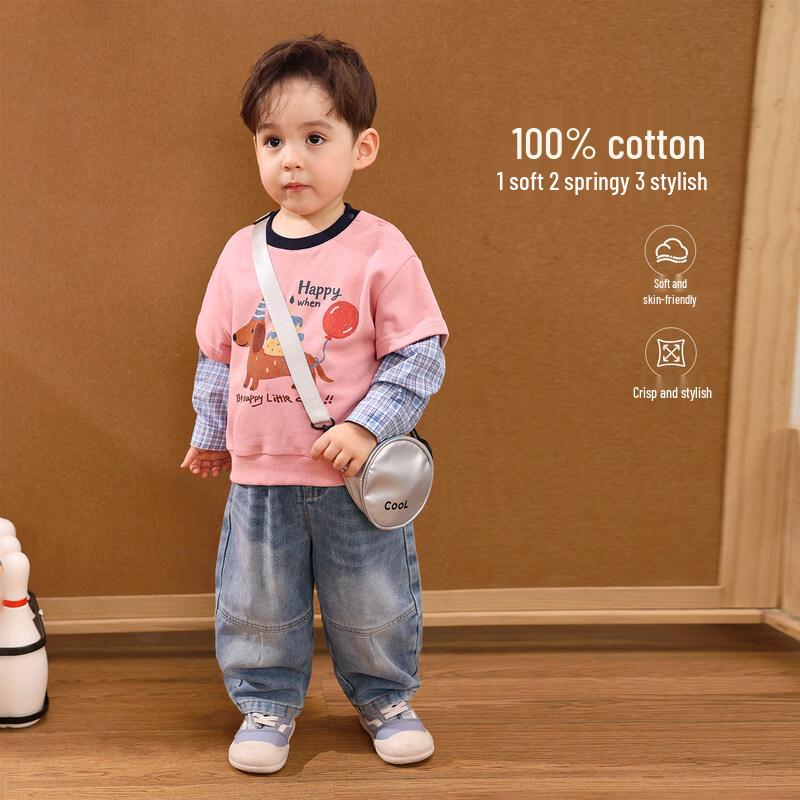 LUSON Boys' Skin-Friendly Faux Two-Piece Long Sleeve T-Shirt