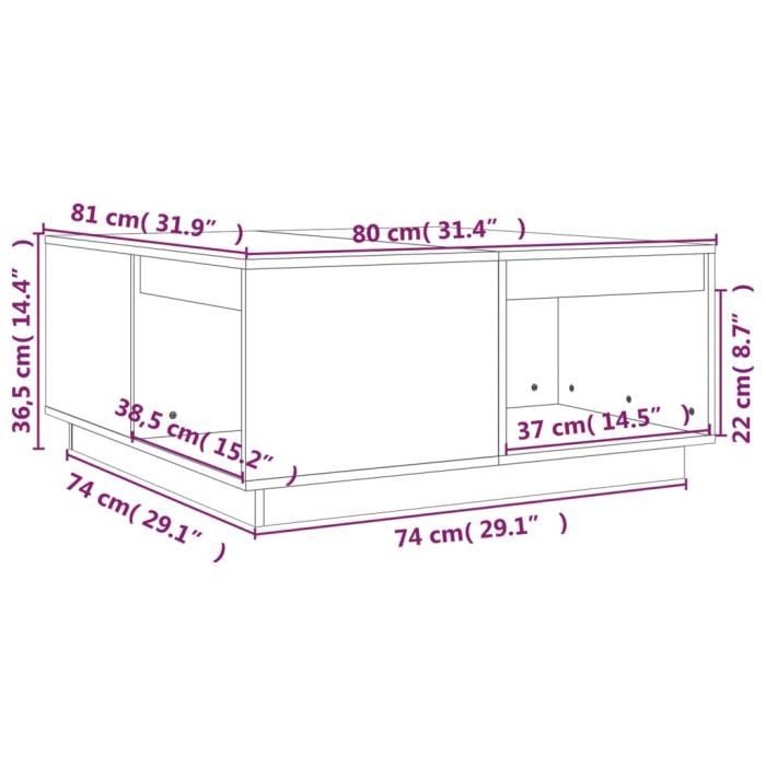 814527 vidaXL Table basse Marron miel 80x81x36,5 cm Bois massif de pin