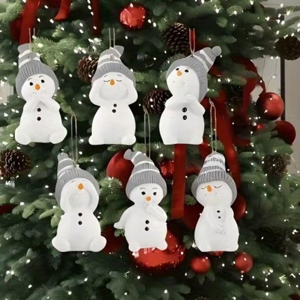 6Pcs Cute Christmas Snowman Pendant Wooden Cartoon Snowman Christmas Tree Pendant Exquisite Hanging Snowman Decoration Pendants