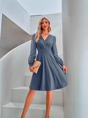 Rochie jacquard europeană cu gât în V pentru femei, Toamnă/Iarnă 2025