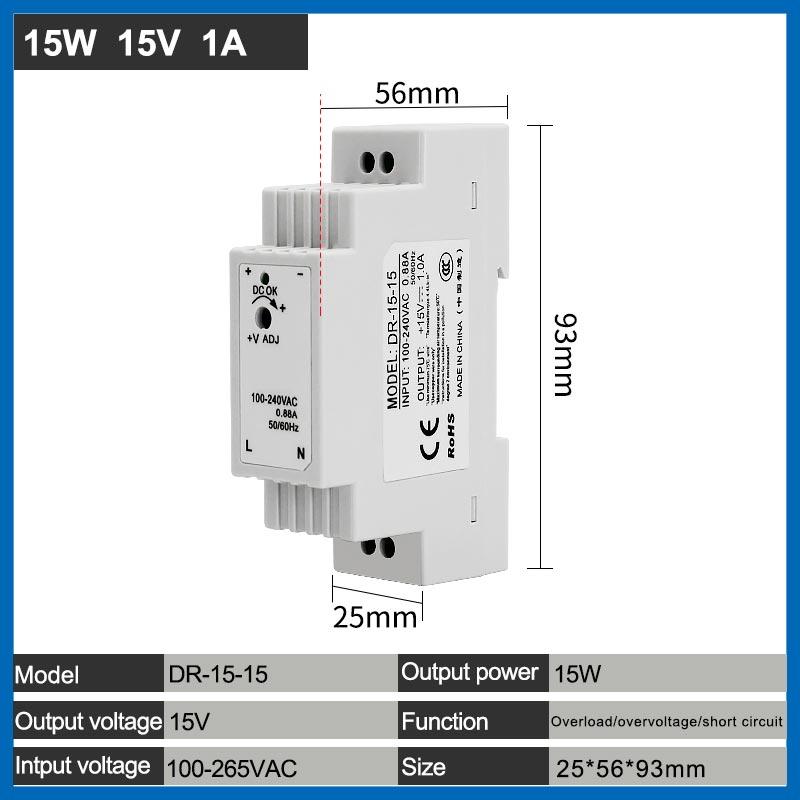 DC 12V 24V Switching Power Supply Rail Type Small Volume DR-15-0.63A 1.25A 5V 15V Transformer 15w