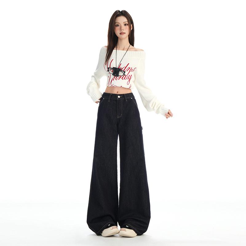 American khaki overalls women's autumn new multi-pocket retro casual wide-leg loose straight slightly pulled jeans
