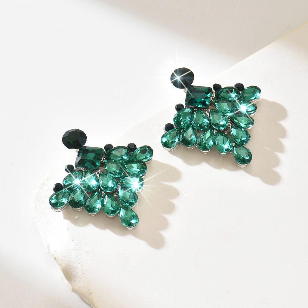 Light Luxury High-End Sense Full Diamond Alloy Geometric Earrings Temperament Fashion Exaggerated Stud Earrings Niche Design Sense