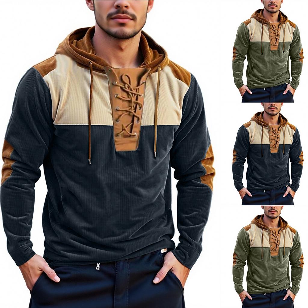 Men's  Loose  Leisure  Color Clashing  Hooded Hood  Long Sleeves  Hoodie