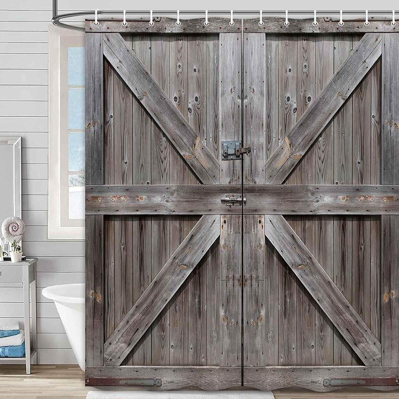 

Фермерский Рустик Занавеска для душа, Ретро Деревянная доска Винтаж Кантри Занавески для душа для ванной, Водонепроницаемая Полиэстеровая ткань Набор для декора ванной с серый