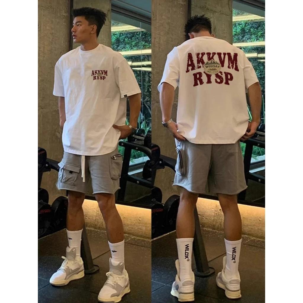 2025 New American Men's Letter Print T-shirt 100% Cotton Short Sleeve Tee Comfort Casual Street Fitness Sport Y2k Top Men Clothe