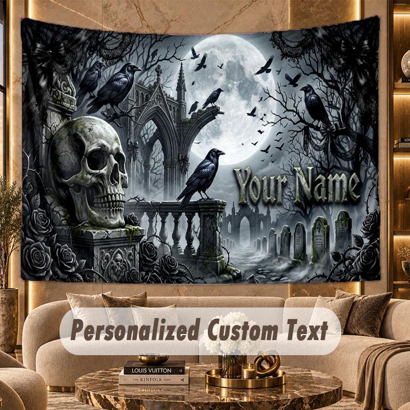 Skull Gothic (397) Theme Wall Tapestry Customized With Name Text Personalized Hanging Tapestry For Bedroom Living Room Decor