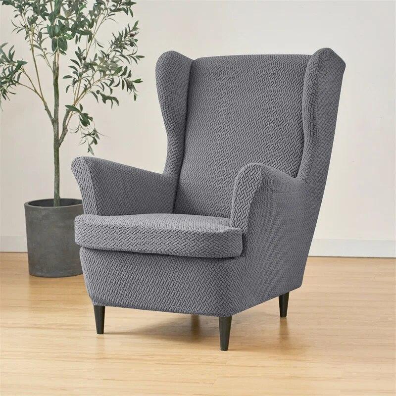 Jacquard Wing Chair Cover Stretch High Sloping Armchair Covers Nordic Elastic Single Sofa Slipcovers With Seat Cushion Covers