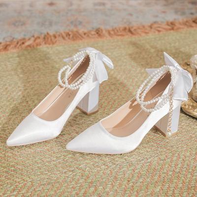 Heels for Ladies Satin Single Shoes Women Can Wear Daily White Bridesmaids Bride with Wedding Dress Wedding Shoes High Heels 44