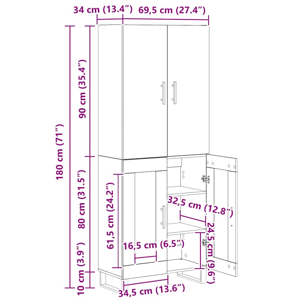 Highboard 2 pcs Black Oak Effect 69.5 x 34 x 180 cm
