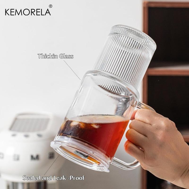 750ML Glasbecher mit Henkel & Deckel 1/2 Stück Große Eiskaffeebecher mit Strohhalmen Moderne Glasbecher für Kalt- & Heißgetränke Saft