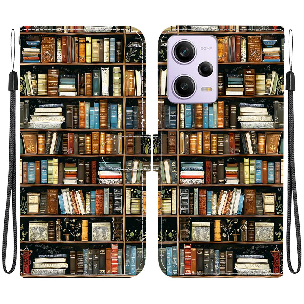 Handmade PU Leather Flip Case for Redmi Note 12 Pro/Xiaomi Poco X5 Pro Anti-Slip Shockproof Cover with Wrist Strap & Heart/Rose Cat Designs