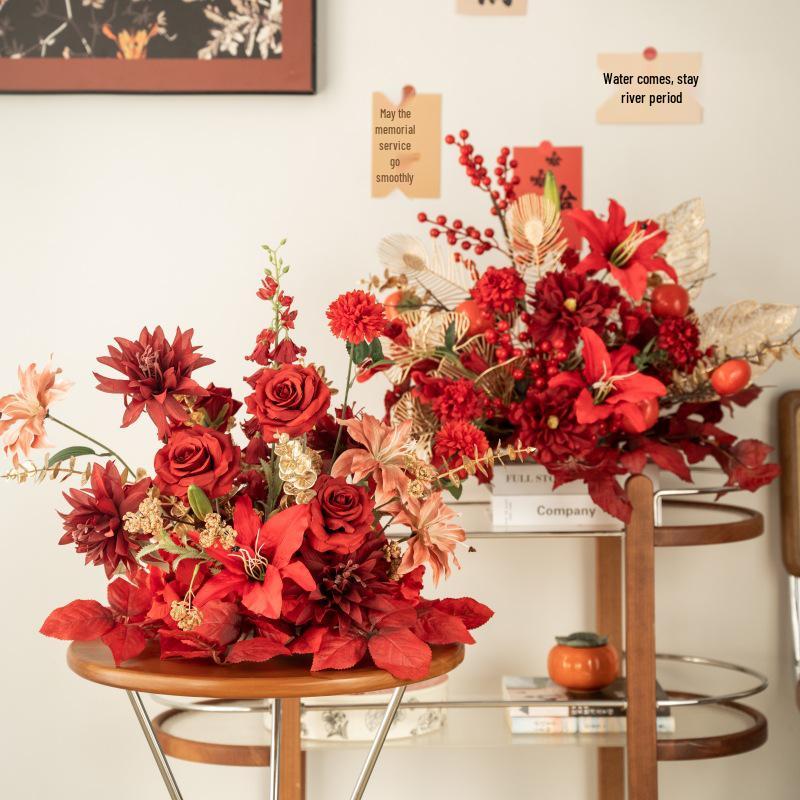 Red Wedding Banquet and Living Room Artificial Flower Decoration