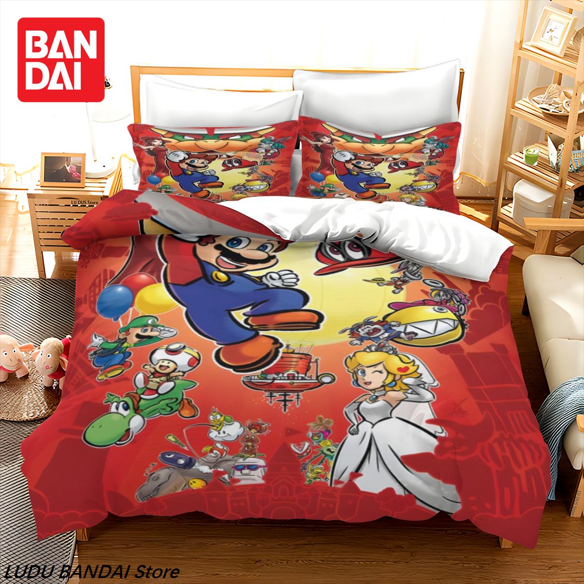 Anime Super Mario Bedding Set Super Mario Duvet Cover Double Twin Full Queen King Adult Kids Bedclothes Super Mario Quilt Cover 135x200cm