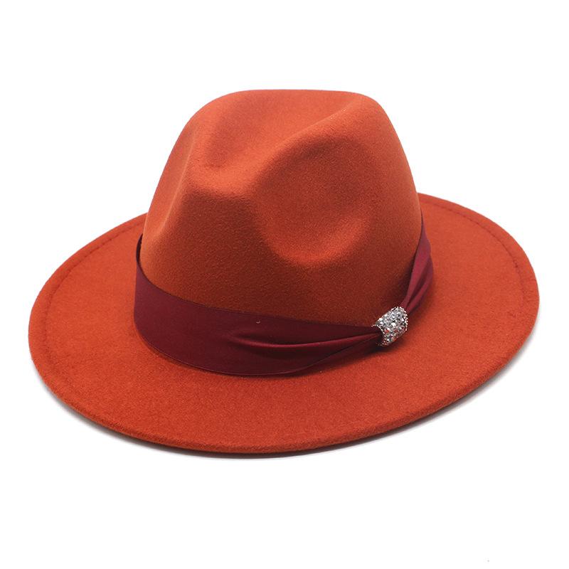 New Fashion Women Men Wide Brim Felt Jazz Fedora Hats Solid Color Party Trilby Wedding Hat Autumn Winter Hats 56-58-60CM