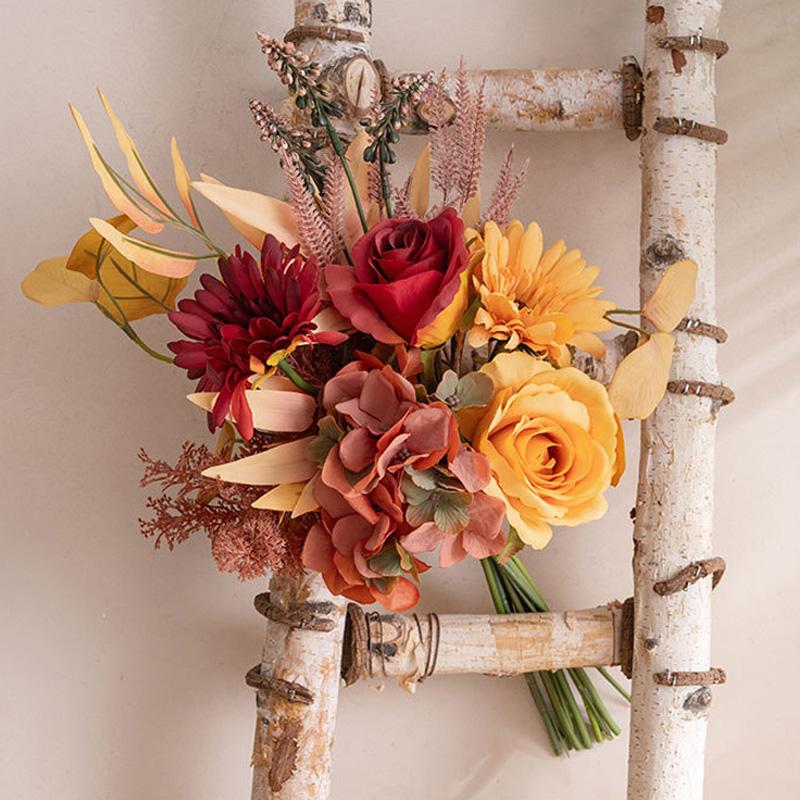 1 bunch Fake Flower INS Style Autumn Color Tabletop Decoration Artificial Flowers Wedding Party Flower Arrangement Silk Bouquet